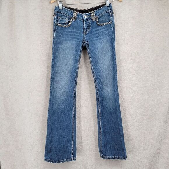 Do Denim Y2K Embellished Heavy Studded Flare Jeans Women's or Juniors Size 27 - Picture 5 of 16